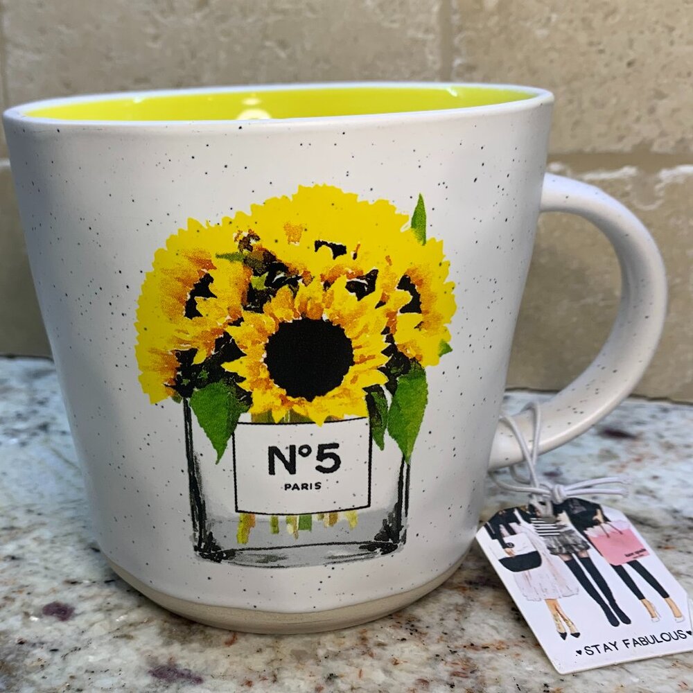 Chanel No 5 Art Mug by Amanda Greenwood Sunflowers